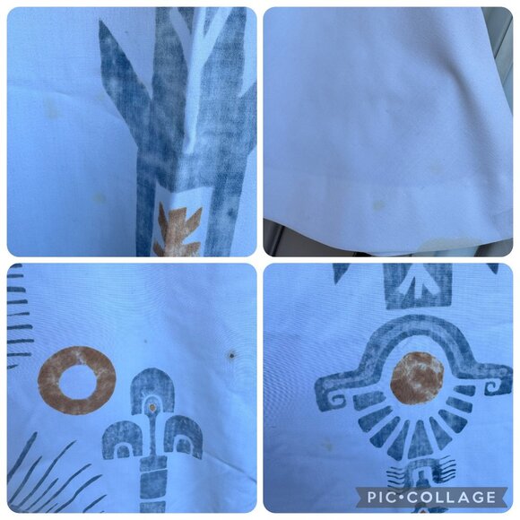 Maxi Dress Cultural Ethnic Native Print 3/4 Sleeves White Gray Back Zip Vtg 60s - Picture 8 of 16